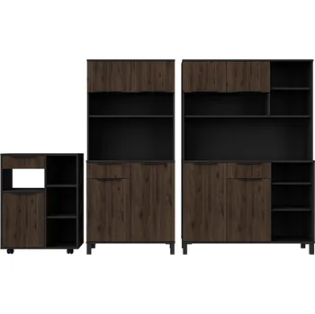 Kuchyňská linka Kuchyňská linka Monza černá matná/ ořech okapi, sestava G 2, 270 cm