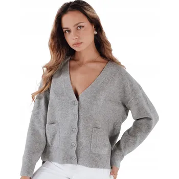 Dámský svetr Dámský svetr na zip s kapsami šedý MY2509 - M/L