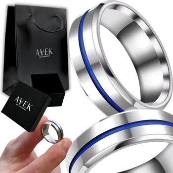 Prsten PÁNSKÝ PRSTEN PEČETNÍ STŘÍBRNÝ MODRÝ DRÁŽKOVANÝ Z OCELI JAKO DÁREK VELIKOST 17