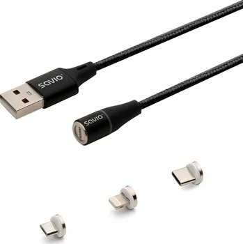 Datový kabel Kabel Savio USB - USB typ C / microUSB / Lightning 1 m černý