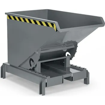 Výklopná nádoba z oceli, s rolovacím mechanismem, pro oj zdvižného vozíku, objem 600 litrů, šedý