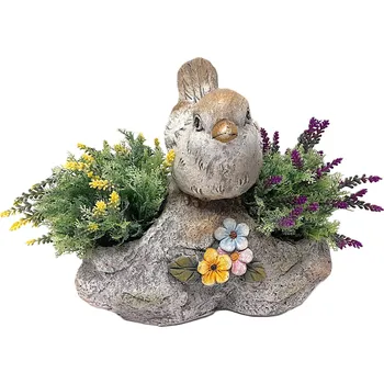 Zahradní dekorace Obal MG s ptáčkem a květinami