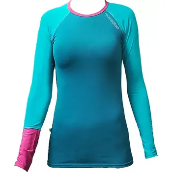 Dámské bambusové tričko s dlouhým rukávem - petrolejové - fuchsiový rukáv