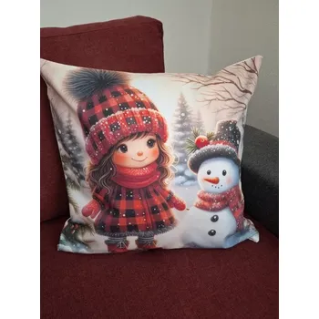 Povlak na polštářek Povlak na polštářek holčička a sněhulák 2