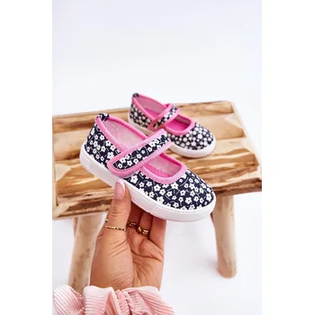 Dětské balerínky na suchý zip v potisku námořnické modré a růžové Selah 21