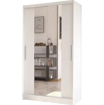 Šatní skříň Šatní skříň s posuvnými dveřmi a zrcadlem SILVERIO II, bílá +možnost VÝNOSU + vyzvednutí ZDARMA