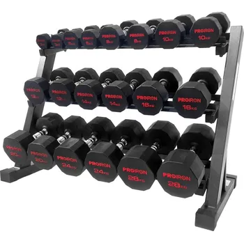 Sada pogumovaných činek PROIRON 3 - 28 kg (10 párů + stojan Long)