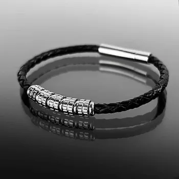 Náramek Exkluzivní pánský náramek z kůže a oceli, balený v dárkové krabičce č. 1289