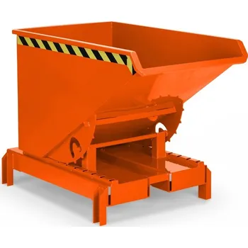 Stavební technika Výklopná nádoba z oceli, s rolovacím mechanismem, pro oj zdvižného vozíku, objem 300 litrů, oranžový