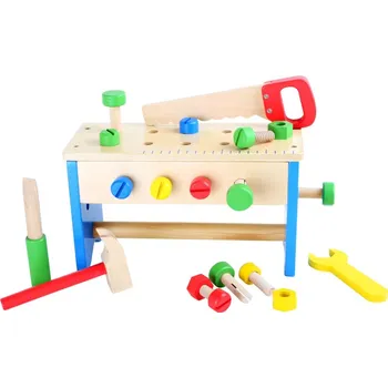 Dřevěná hračka Small Foot Dřevěný pracovní stůl a box s nářadím 2v1