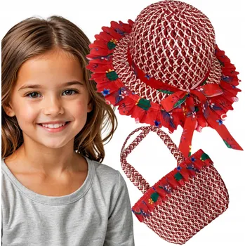 Čepice DĚTSKÝ KLOBOUK ČEPICE LETNÍ PLÁŽOVÝ NA LÉTO SLAMĚNÝ + KABELKA