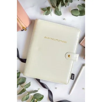 Zápisník Luxusní tečkovaný zápisník v koženém (vegan) obalu - bílý - SEIK