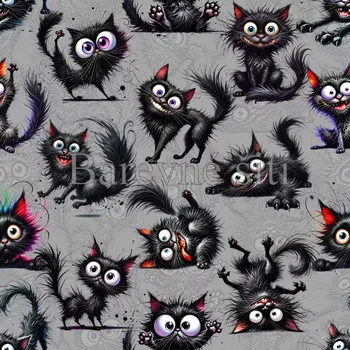 Úplet, Vytřeštěné černé kočky (E) 0,23m/ks (Top kvalitní úplet Bella digitisk)