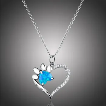Náhrdelník GRACE Silver Jewellery Stříbrný náhrdelník Psí tlapka a srdíčko - stříbro 925/1000, modrý opál NH-BSN225/21 45 cm Modrá