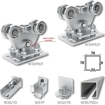 Pohon brány sada pro nesenou bránu W Set 70/Zn - kompletní sada na bránu do 300 kg, C profil 70 x 70 x 4 mm zinkovaný 6 m, stavitelné vozíky