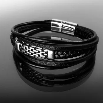 Náramek Exkluzivní pánský náramek z kůže a oceli, balený v dárkové krabičce č. 1338