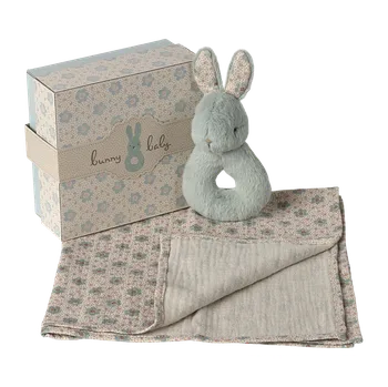 Hračka pro nejmenší Maileg - Sada s chrastítkem králíček - Mint