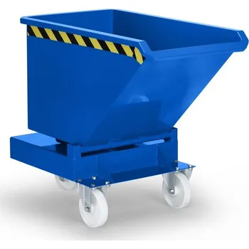 Stavební technika Výklopný vozík z oceli, pro oj zdvižného vozíku, s kolečky, objem 200 litrů, modrý
