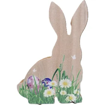 Velikonoční dekorace Dekorativní dřevěný zajíc - kopretiny, 20 cm