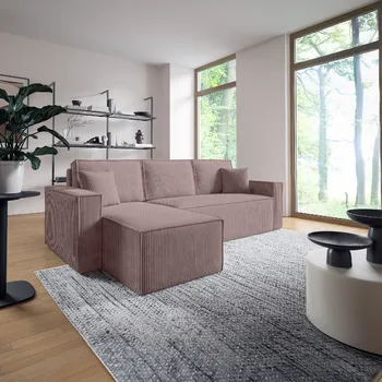 Sedací souprava Eka Rohová sedačka BASIC L, 240 cm Roh pohovky: Levý roh, Barva látky: POSO 27 (Pudrová)