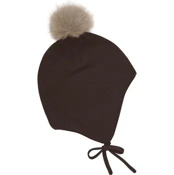 Kojenecká čepice Minymo - Čepice na zavazování s odjímatelnou bambulí - Bracken Velikost: 44