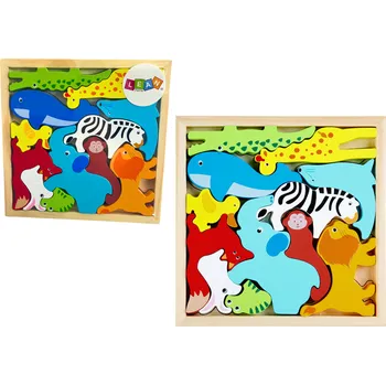 Puzzle LEAN Toys Dřevěné puzzle zvířátka, která se hodí k králíkovi lvu