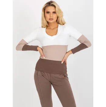 Hnědo-bílé dámské tričko s výstřihem RV-BZ-8431.31X-white-brown Velikost: L