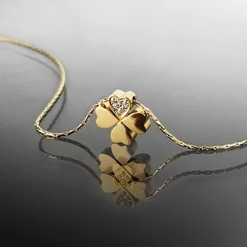 Náhrdelník Pozlacený ocelový náhrdelník čtyřlístek s krystaly č. 1309
