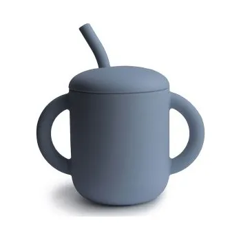 Mushie - Silikonový pohárek s brčkem Barva: Tradewinds