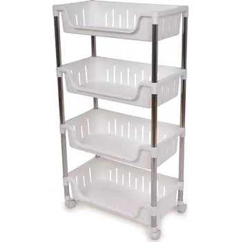 Dílenský regál TROLEY | Pojízdný úložný regál se 4 policemi a háčky | 93 cm