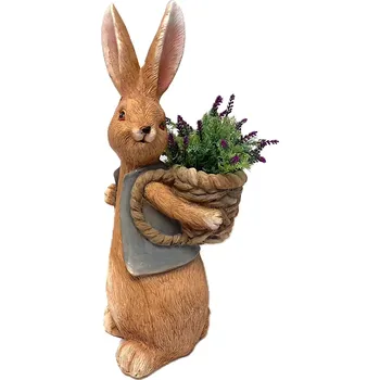 Zahradní dekorace Zajíc ve vestě s nůší hnědý velký