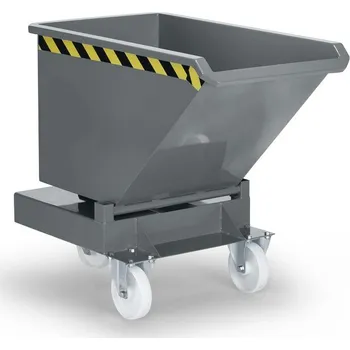Stavební technika Výklopný vozík z oceli, pro oj zdvižného vozíku, s kolečky, objem 400 litrů, šedý
