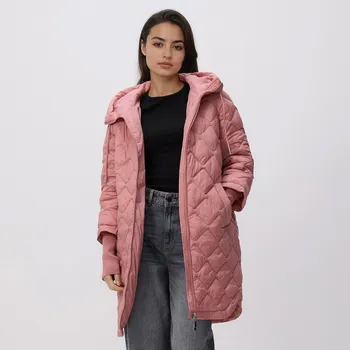 Dámský kabát Reserved - Dlouhá bunda s kapucí - pudrově růžová - 536IA-39X - 536IA-39X-M