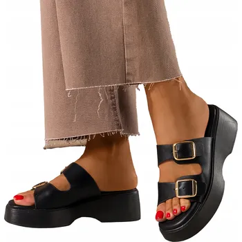 Dámské pantofle NAZOUVÁKY Dámské Černé Pohodlné Pantofle na Platformě Nazouvací Módní Letní Obuv vel. 37