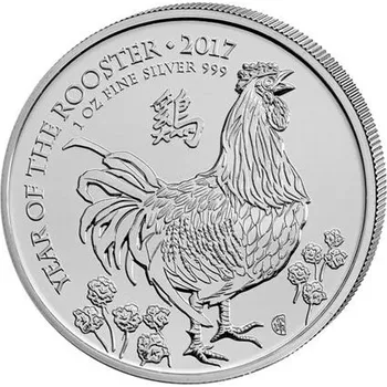 Lunární série - stříbrná mince 2 Pounds Year of the Rooster (Rok kohouta) 1 Oz 2017 (Royal Mint)