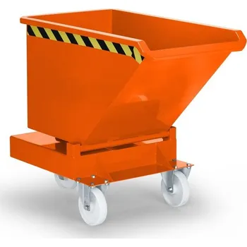 Stavební technika Výklopný vozík z oceli, pro oj zdvižného vozíku, s kolečky, objem 400 litrů, oranžový