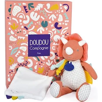 plyšák Doudou Dárková sada - dinosaurus s dečkou 25 cm