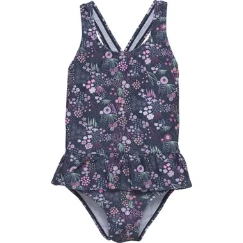 Dívčí plavky Color Kids - Jednodílné plavky s volánkovou sukýnkou - Dark Denim- Modrá kvítka Varianta:: 92
