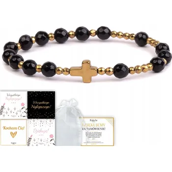 Náramek RŮŽENEC Z DRAHÝCH KAMENŮ 10 RŮŽENCŮ GUMIČKA NÁRAMEK ONYX KailaArt