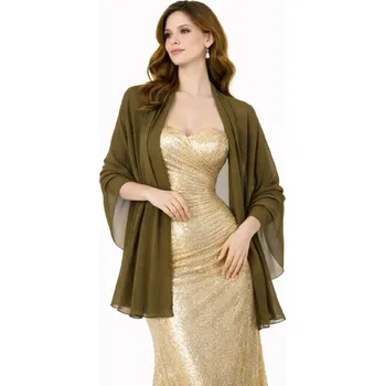 Šála šifónový šál přes ramena - přehoz přes společenské šaty Barva: Khaki