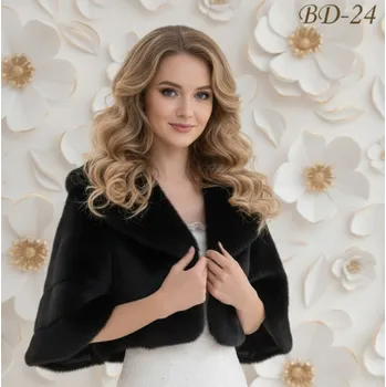 Dámský kožich Kožešinové bolerko s širokými rukávy - černé: BD-24