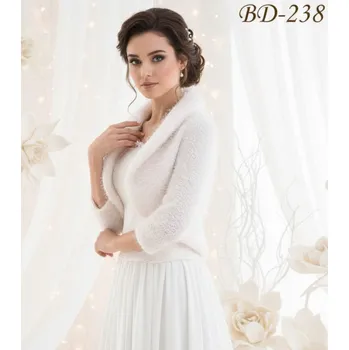 Dámský kožich Svatební velurové bolerko s límcem - bílé: BD-238 Vybraná velikost: 40/42