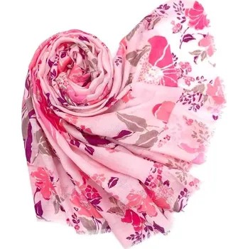 Šála Classic Scarf Květovaná bavlněná šála s viskózou, pléd přes šaty, plavky - růžové květy 180x90 cm