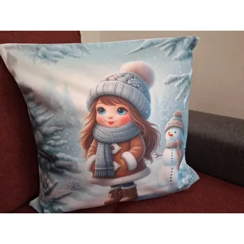 Povlak na polštářek Povlak na polštářek holčička a sněhulák