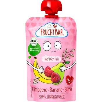 FruchtBar BIO ovocná kapsička s banánem, hruškou, malinami a ovsem 100 g