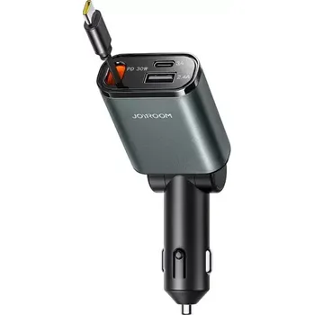Joyroom nabíječka do auta JR-CCL07 3v1 s integrovaným zatahovacím kabelem 30 W šedá