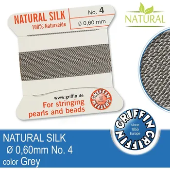 Nit Hedvábná nit s jehlou GRIFFIN síla nitě 0,60mm No.4 délka 2m. Barva Grey