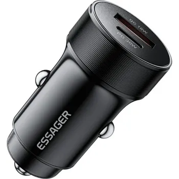 ESSAGER ES-CC24 autonabíječka s porty USB-C / USB-A - 30W - černá