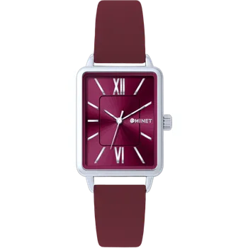Hodinky MINET Stříbrno-vínové dámské hodinky SIENA s vínovým koženým řemínkem MWL5403