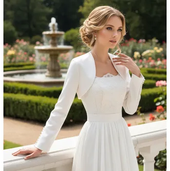 Bolerko Svatební saténové bolerko s knoflíky na rukávu - ivory: BD-61 Vybraná velikost: 40